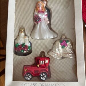 Vintage 2002 Wedding Glass Ornament Set